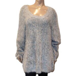 Laura Faux Fur Sweater Silver Metallic Leopard Fuzzy Grey Winter Plus Size 3X